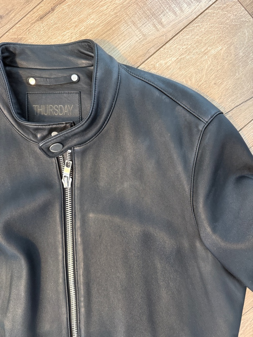 Thursday Boot Company Black Leather Bomber Racer Jacket - Picture 4 of 4